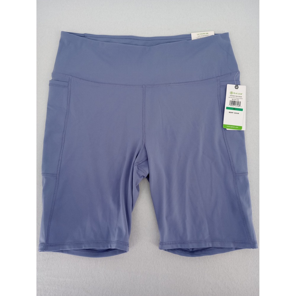 Gaiam Om High Rise Pocket Short Womens XL Blue Ice Biker Yoga NWT